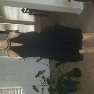 Acemi Lchiffon fit & flare rhinestone & metal adorned choker neckline keyhole